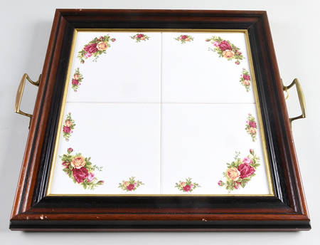 Old Country Roses Square Wood Tray with Tile Insert