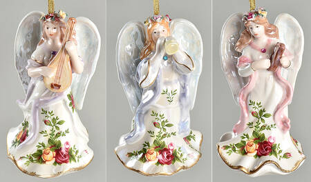 Old Country Roses Musical Angel Ornament - Set of 3