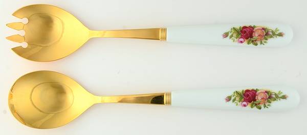 Old Country Roses (2 Piece) Salad Set with Gold Electroplate by Royal Albert