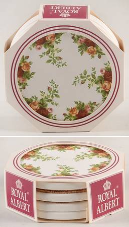 Old Country Roses 4-Piece Cork Back Round Coaster Set