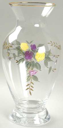 Old Country Roses 10" Hand Painted Glassware Vase