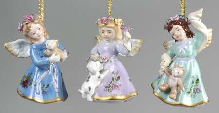 Old Country Roses (Set of 3) Angel Musical Ornaments