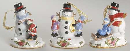 Old Country Roses Set of 3 Musical Snowmen Ornaments