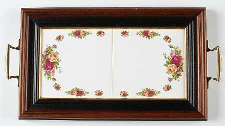 Old Country Roses Rectangular Wood Tray with Tile Insert