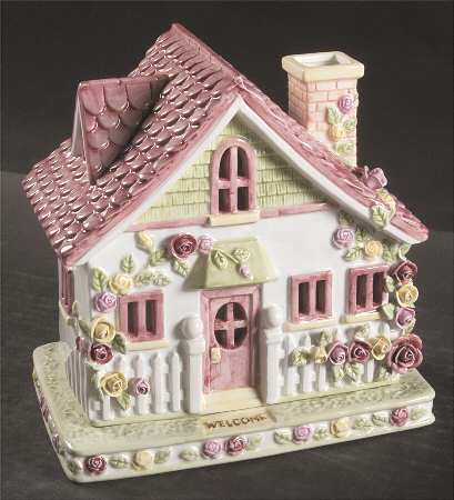 Old Country Roses 2 Piece Figural Cottage Candle House
