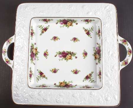 Old Country Roses 18" Sculptured Square Serving Platter