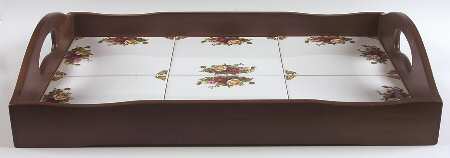 Old Country Roses Rectangular Wood Tray with Tile Insert by Royal Albert