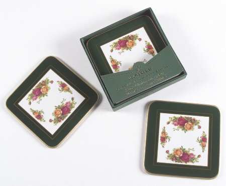 Old Country Roses Plastic and Cork Coaster Set - 6 Piece