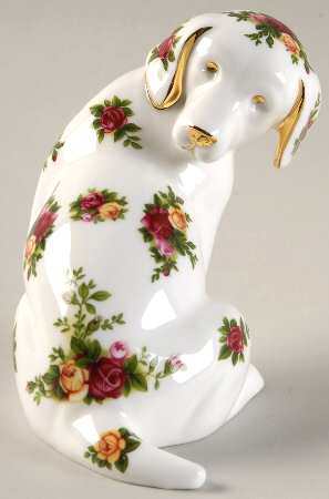 Old Country Roses Dog Sitting Paperweight by Royal Albert