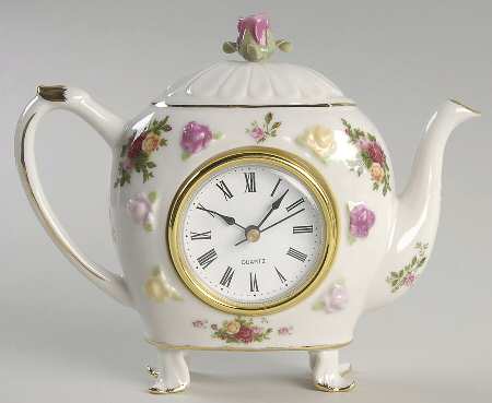 Old Country Roses Mini Teapot Clock