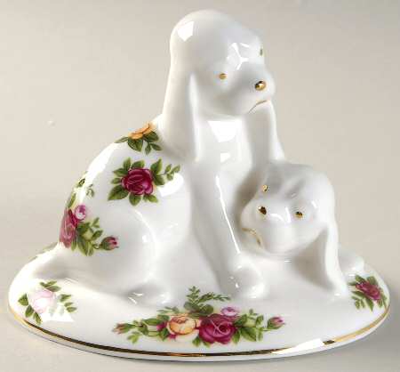 Old Country Roses Puppies Playing Paperweight