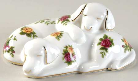 Old Country Roses Puppies Sleeping Paperweight