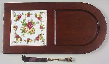 Old Country Roses Cheese Board with Ceramic Tile & Wood Handle Knife