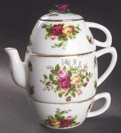 Old Country Roses Tea for Two-(2 Cups,Open Teapot, Lid)
