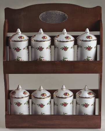 Old Country Roses Spice Jar Set with Wood Stand