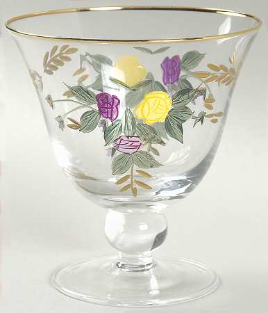 Old Country Roses Hand Painted Dessert Footed Glassware
