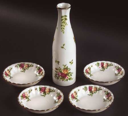 Old Country Roses Open Oil Bottle/Jar with 4 Dip Bowls