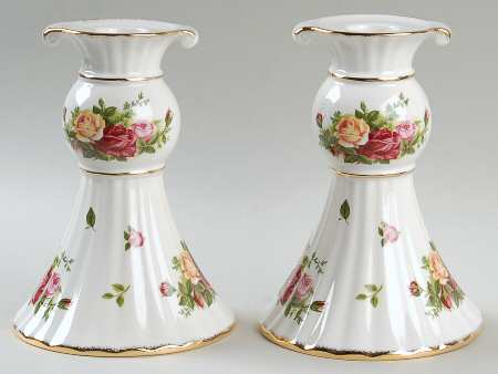 Old Country Roses Fluted Single Light Candlestick - Set of 2