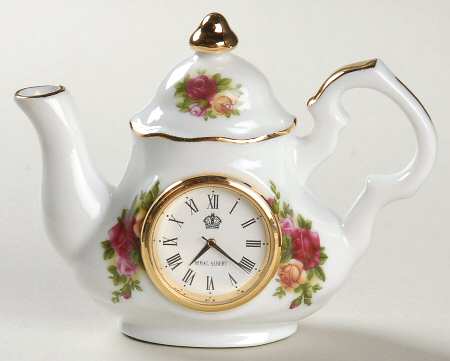 Old Country Roses Mini Teapot Clock by Royal Albert