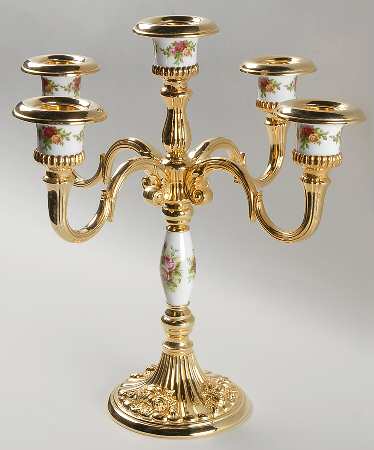 Old Country Roses 5 Metal Light Ceramic Candelabra