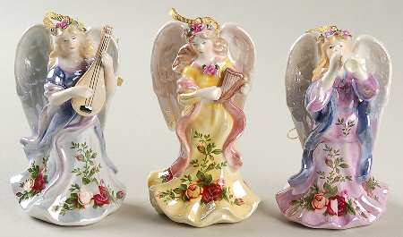 Old Country Roses (Set of 3) Musical Angel Ornament