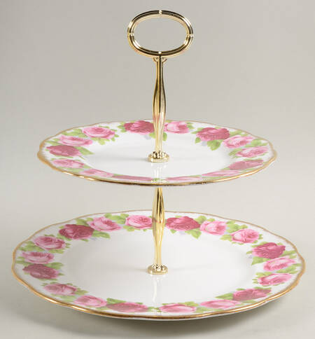 Old English Rose (Brushed Gold Trim) 6 5/8"-10"  2 Tiered Serving Tray (Dp, Sp) HC