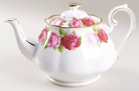 Old English Rose (Brushed Gold Trim) Teapot & Lid