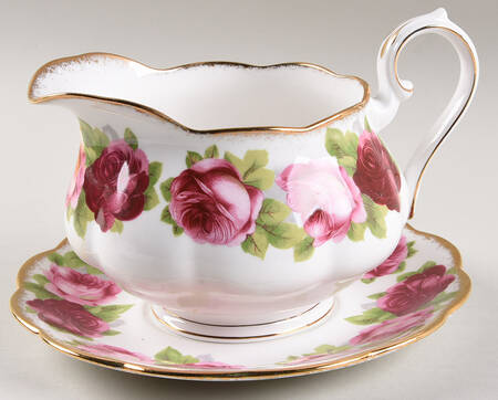 Old English Rose (Brushed Gold Trim) Gravy Boat & Underplate