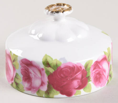 Old English Rose (Brushed Gold Trim) Lid for Round Butter (Uses Bread & Butter Plate)