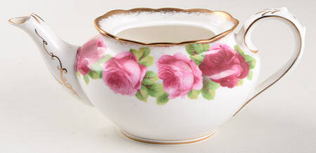 Old English Rose (Brushed Gold Trim) Individual Teapot No Lid