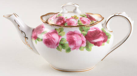 Old English Rose (Brushed Gold Trim) Individual Teapot & Lid