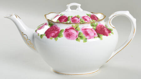 Old English Rose (Brushed Gold Trim) Teapot & Lid