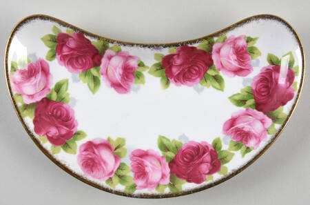 Old English Rose (Brushed Gold Trim) Crescent Salad Plate