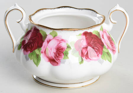 Old English Rose (Brushed Gold Trim) Sugar Bowl No Lid