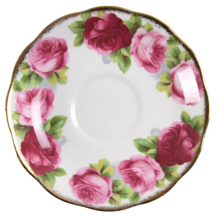 Old English Rose (Brushed Gold Trim) Saucer for Footed Cup