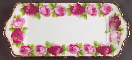 Old English Rose (Brushed Gold Trim) Large Sandwich Tray