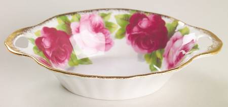 Old English Rose (Brushed Gold Trim) Oval Sweet Meat Dish