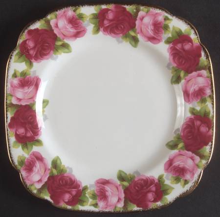 Old English Rose (Brushed Gold Trim) Square Salad Plate