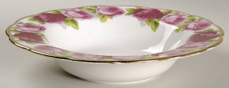 Old English Rose (Brushed Gold Trim) Rim Soup Bowl