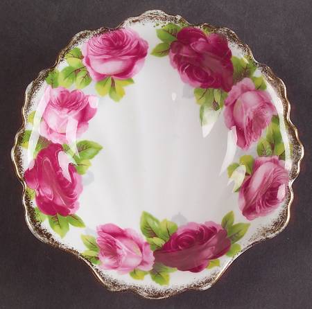 Old English Rose (Brushed Gold Trim) Shell Shaped Dish