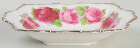 Old English Rose (Brushed Gold Trim) Small Square Sweet Meat Dish