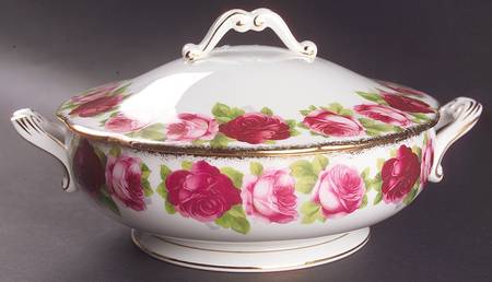 Old English Rose (Brushed Gold Trim) Round Covered Vegetable