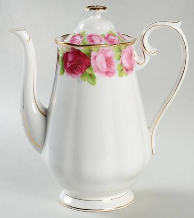 Old English Rose (Brushed Gold Trim) Small Coffee Pot & Lid