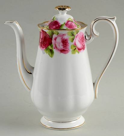 Old English Rose (Brushed Gold Trim) Mini Coffee Pot & Lid