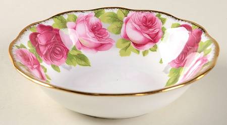 Old English Rose (Brushed Gold Trim) Fruit/Dessert (Sauce) Bowl