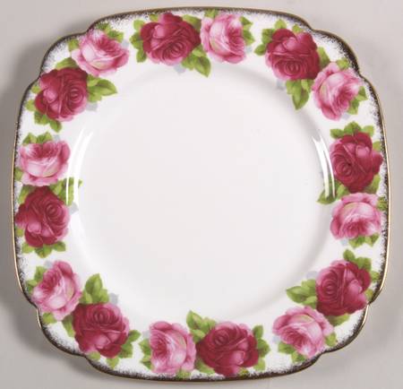 Old English Rose (Brushed Gold Trim) Square Luncheon Plate