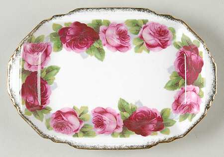 Old English Rose (Brushed Gold Trim) Rectangular Sweet Meat Dish