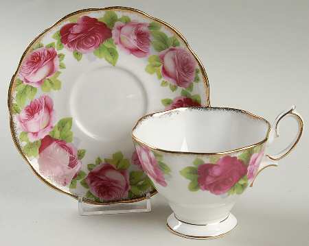 Old English Rose (Brushed Gold Trim) Footed Cup & Saucer Set