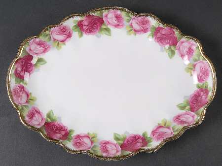 Old English Rose (Brushed Gold Trim) Large Oval Tray