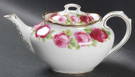 Old English Rose (Brushed Gold Trim) Mini Teapot & Lid